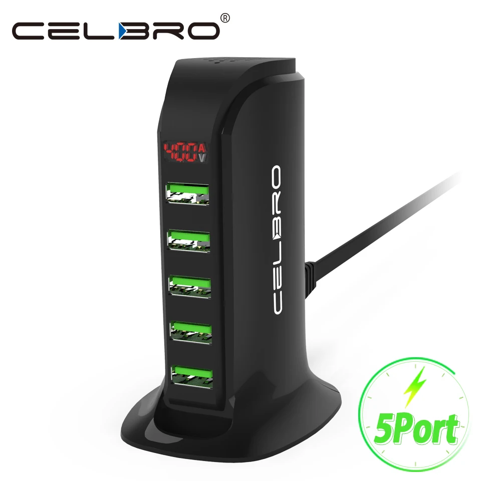 

5 Ports Desktop Multiple USB Charger LED Display Multi USB Chargers HUB for Smart Phone Smartphone Universal USB Charging Tower