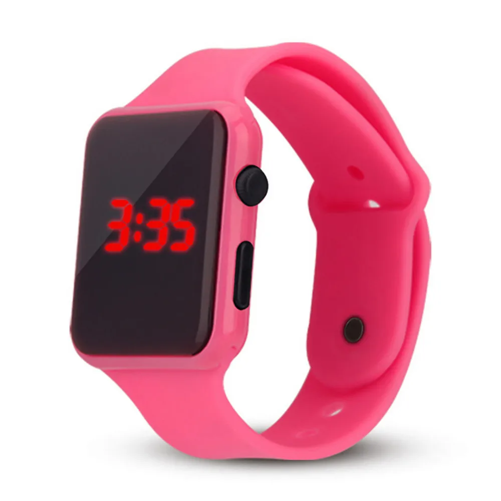 Квадратные часы, резиновый светодиодный браслет, 24 часа, цифровые спортивные наручные часы, подарок для детей, студентов,, черный цвет - Цвет: Розовый