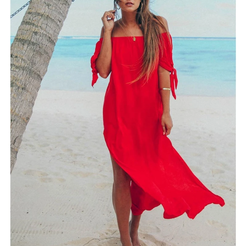 

2018 New Women Summer Beach Off Shoulder Maxi Dress Holiday Swimwear