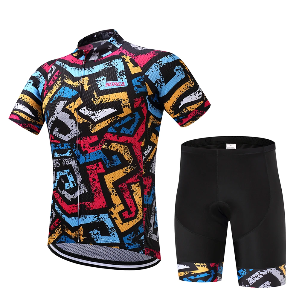 Mixed Colorful Scrawl Print Bicycling Jersey And Shorts