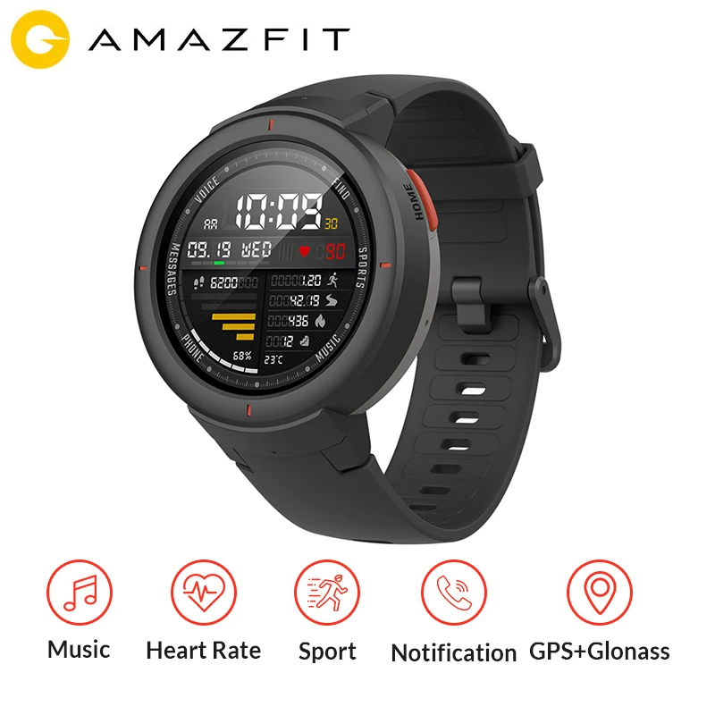 

Amazfit Verge English Version Smartwatch 1.3-inch AMOLED Screen Dial & Answer Calls Upgraded HR Sensor GPS Smart Watch Bluetooth