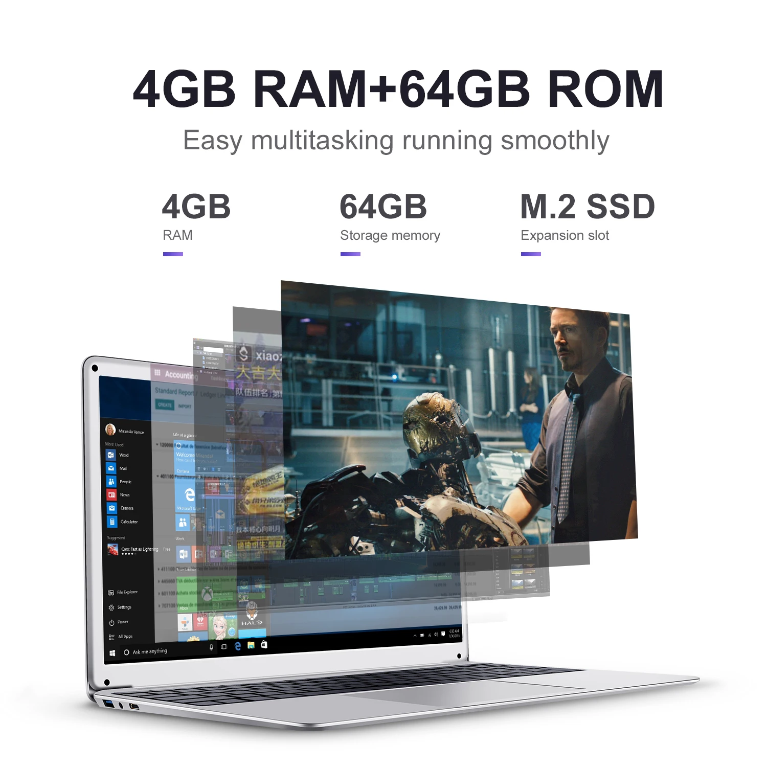  15.6 Pollici 1080P Del Computer Portatile Finestre 10 Intel E8000 Quad Core 4 Gb di Ram 64 Gb 128 G