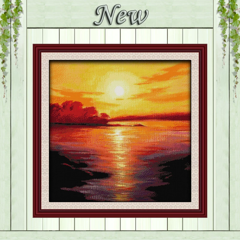 Sea in twilight Counted Printed on fabric 11CT DMC 14CT Cross Stitch Embroider kit needlework Set Sunset Scenery home wall Decor | Дом и сад