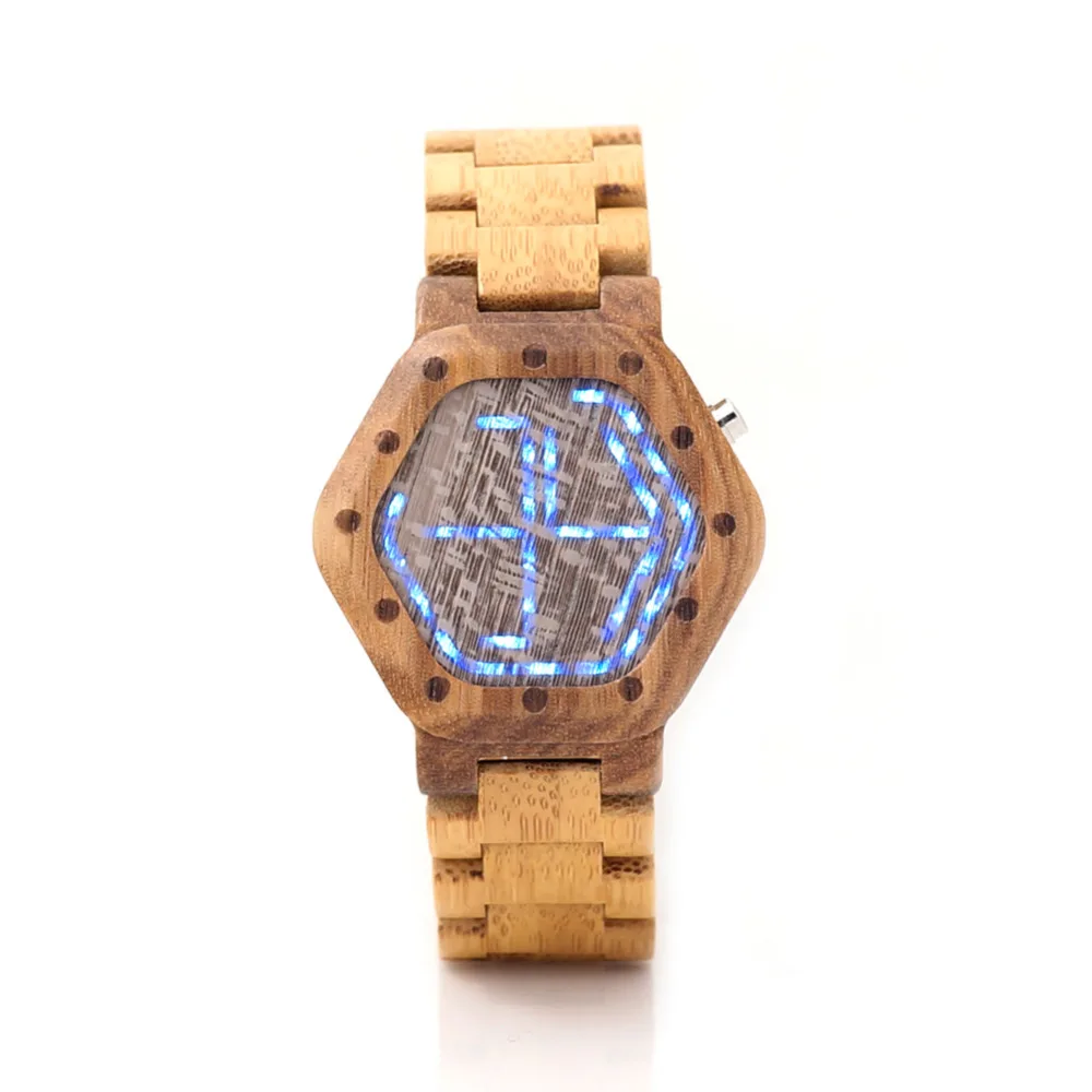 BOBO BIRD LED Digital Wood Watch Mens Kisai Night Vision Wood LED Watch Minimal LED Watch
