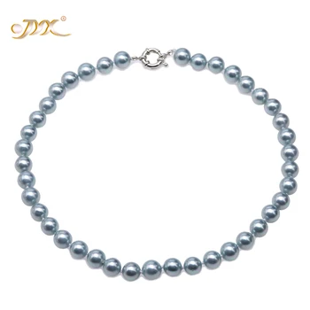 

JYX 2019 charming necklace grey 10mm Seashell Pearl Round Beads Necklace high quality 18" elegant jewelry for women
