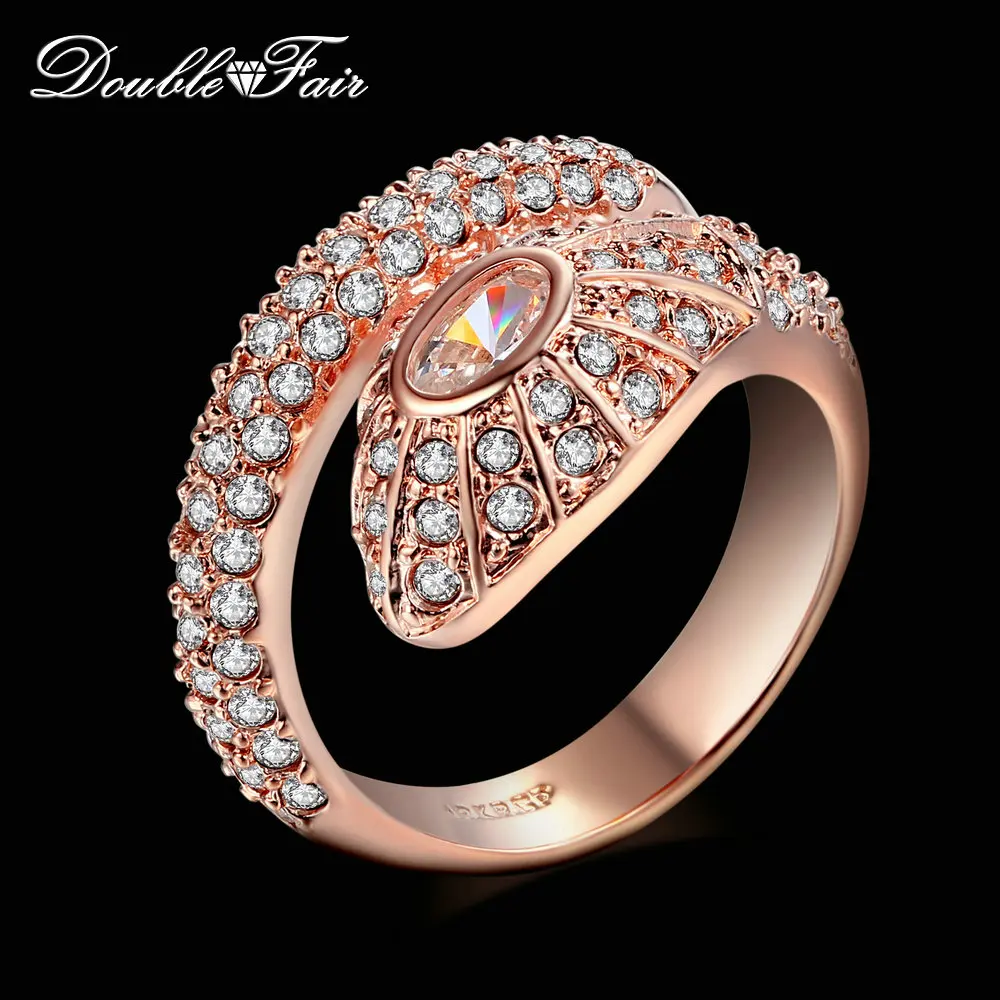 

Hot Sale Luxury Cubic Zirconia Snake Finger Rings Rose Gold Color Fashion Brand Crystal Wedding Jewellery For Women DFR138