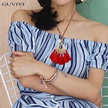 

New Long Tassel Necklace For Women Fashion Boho Choker Vintage Pu Leather Rope Long Necklaces & Pendants Custom Jewelry Gift