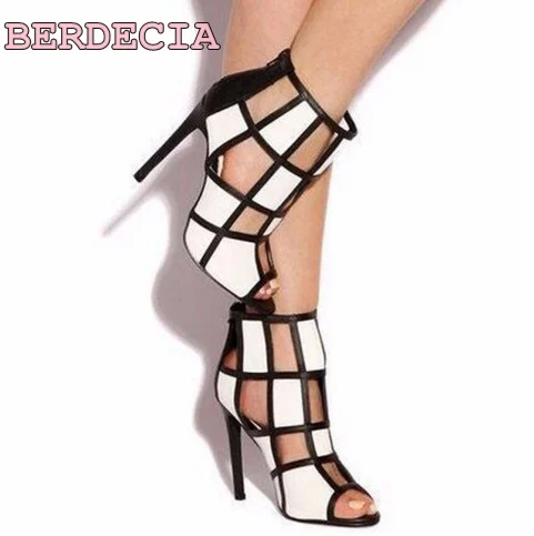 

white black hollow out sandals open toe high heel sandals woman shoes fashion ladies stiletto heel shoes summer hot sandals