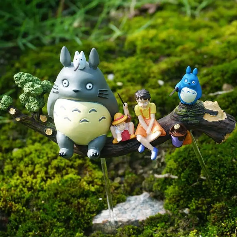 Сказочный Сад, миниатюра набор из 5 Тоторо и девушка сидеть на ветке Рыбалка Ghibli фигурки украшения для террариума фигурки животных