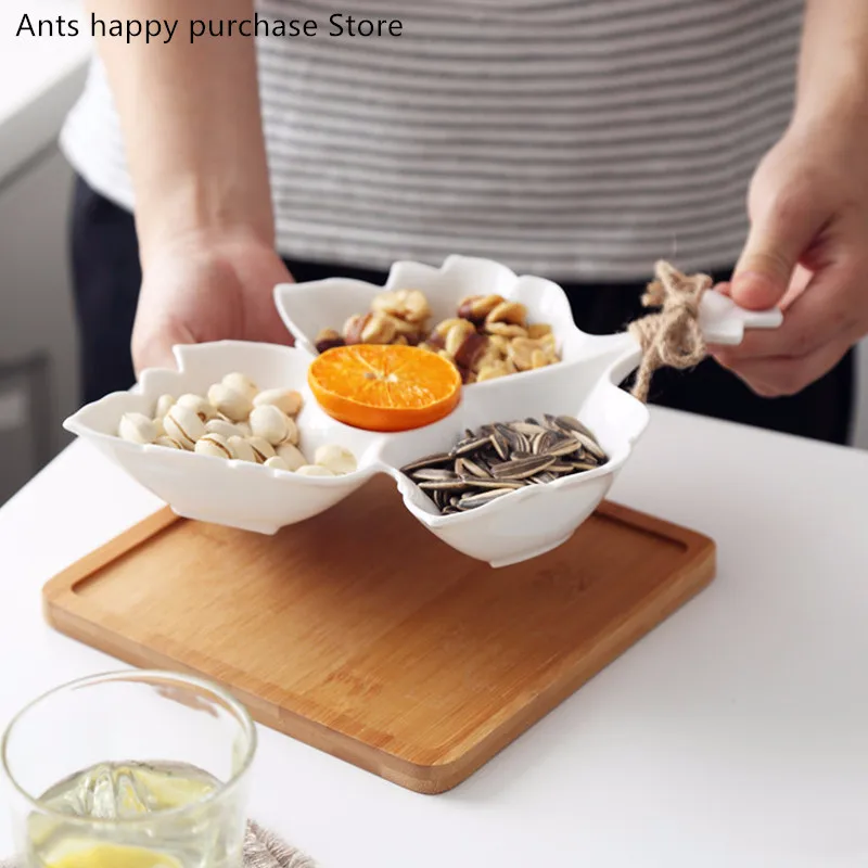 

27.5cm full set ceramic bamboo tray Maple leaf Snack plate fruit bowl dish plate tableware breakfast tray kitchen home supply