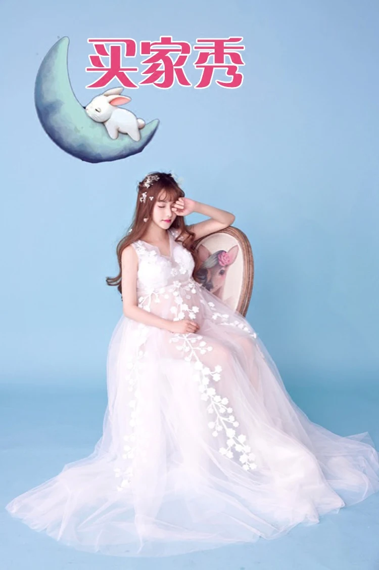 Maternity Photography Props Pregnant Women Noble Long white Elegant Dress Romantic Photo Shoot Fancy costume free shipping