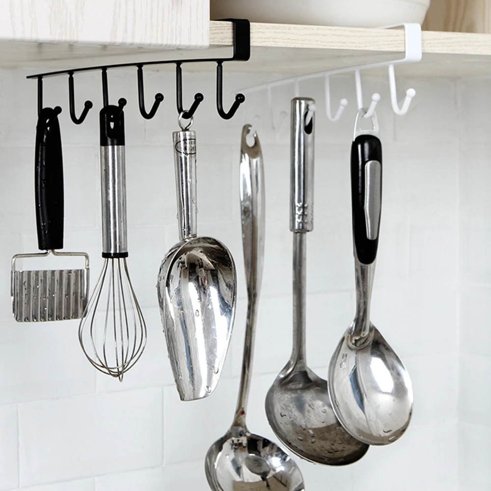 Multifunctional 2pcs 6 Hooks Metal Kitchen Cabinet Storage Rack Organizer Cupboard Hanging Storage Holder Rack Black/White Multifunctional 2pcs 6 Hooks Metal Kitchen Cabinet Storage Rack Organizer Cupboard Hanging Storage Holder Rack Black/White