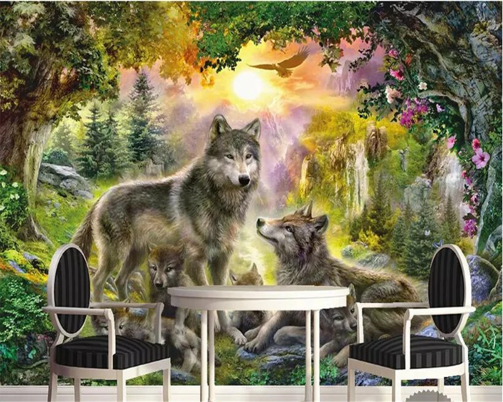 Beibehang Wallpaper Sunny Forest Grey Wolf Animal Landscape Kids Room Wallpaper Papier Peint Mural 3d Wallpaper 3d On The Wall Wallpapers Aliexpress