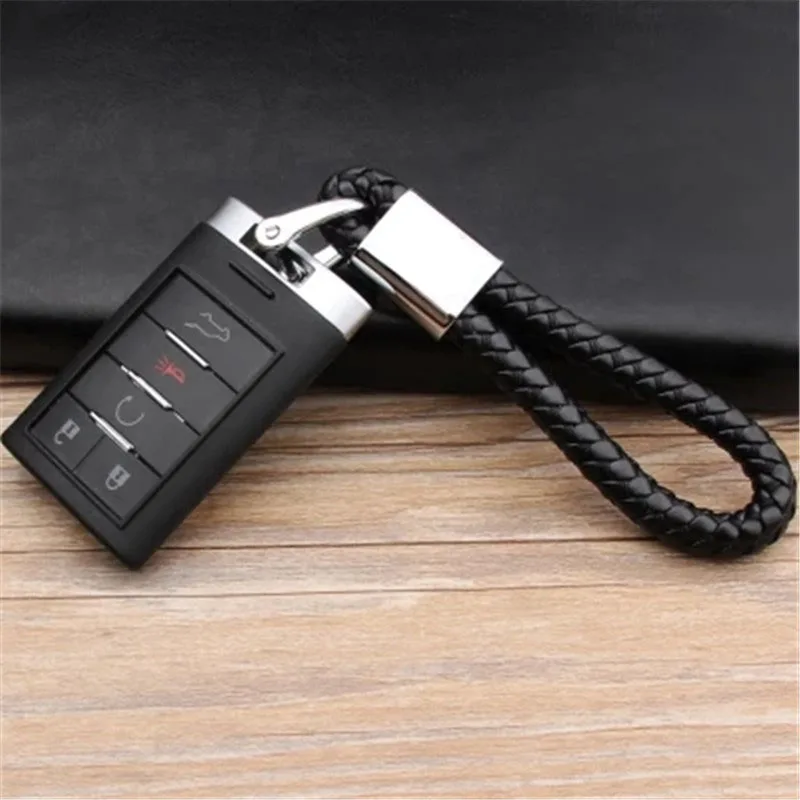 

Car Keyring For Cadillac 3D Logo Business Keychain Braided Genuine Leather Zinc Alloy Car Key Ring Auto Accessories
