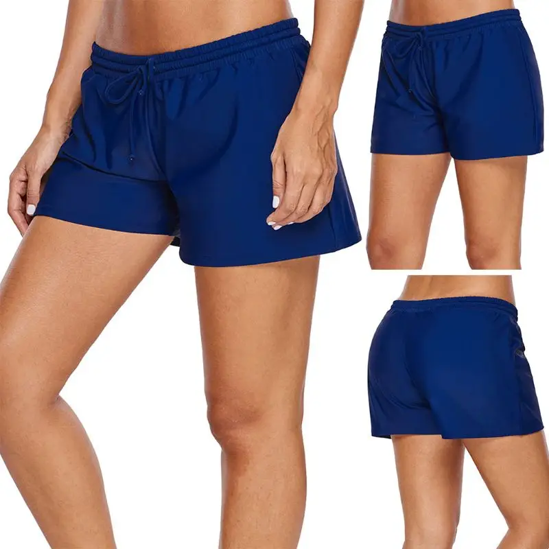 

Women Summer Plus Size Stretch Board Shorts Adjustable Drawstring Elastic Waistband Tankini Bottoms Solid Color Quick Dry Swim B