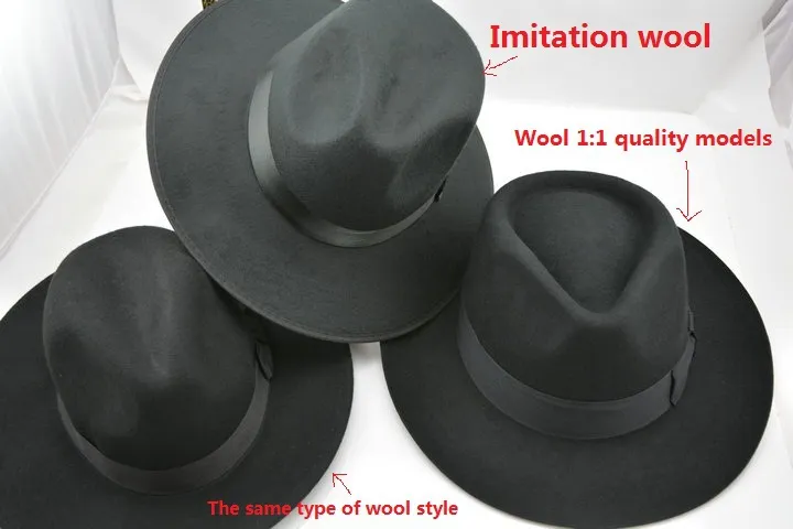 New 100% Woolen Hat Australian Wool 1:1 Michael Jackson Concert Dance Fedoras Classic Black Wide Brim Jazz Gentleman Hats