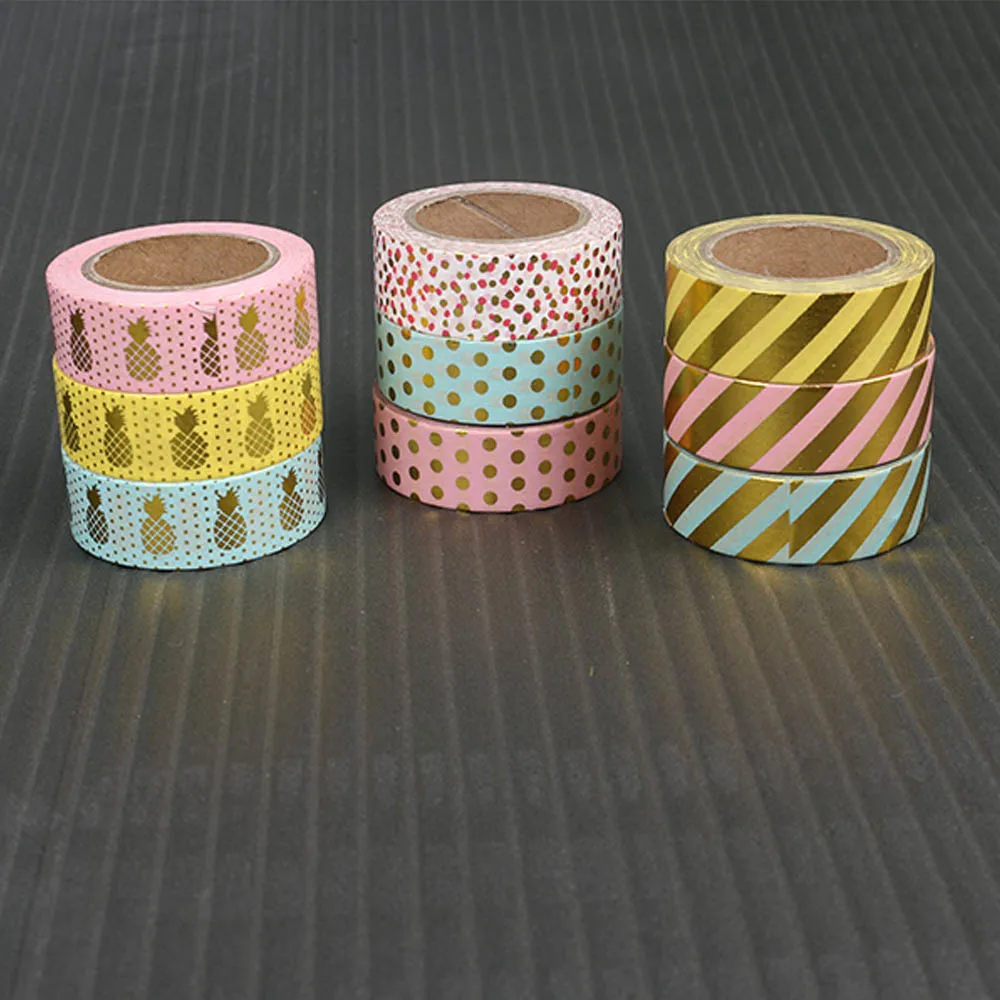 

2 Pcs Fashion Cute Pink Pineapple Foil Stylish Adhesive Tape for Scrapbooking Decorative Paper Tape Masking Tape School Supplies