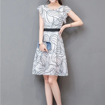 

Elegant Fashion Print Floral Summer Dress Ukraine Temperament Chiffon Office Lady Vestidos Classical A-line Dresses For Women