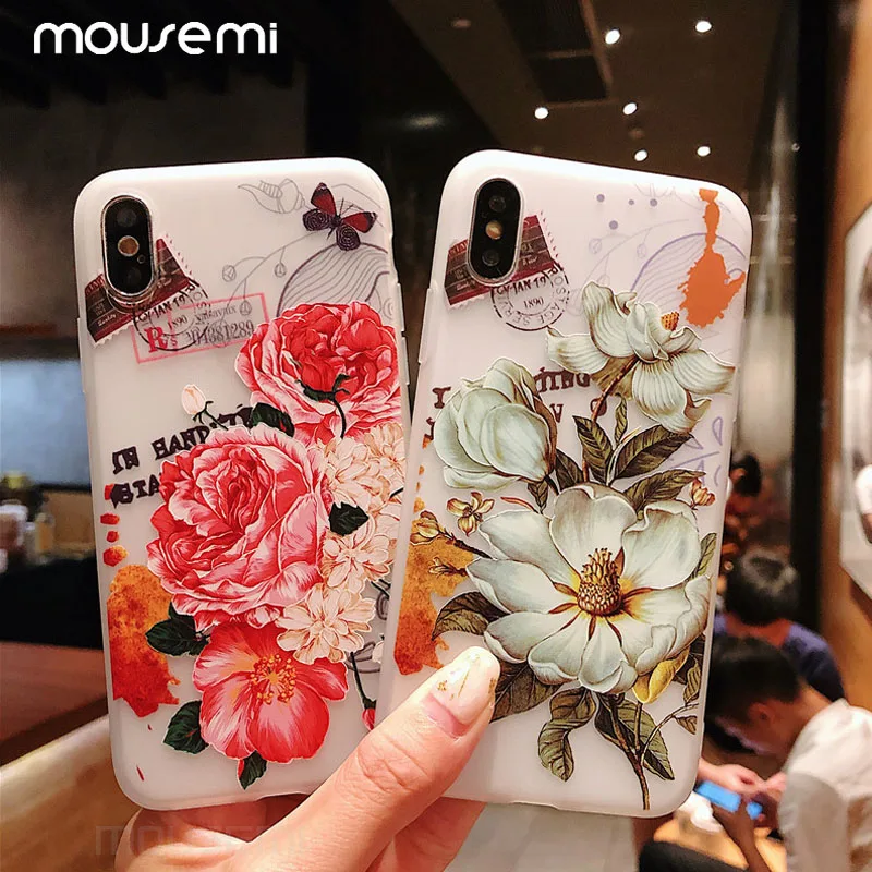 MOUSEMI Coque/чехол для iPhone 6S 8 Plus X XS MAX XR мягкие силиконовые Цветочные защитные
