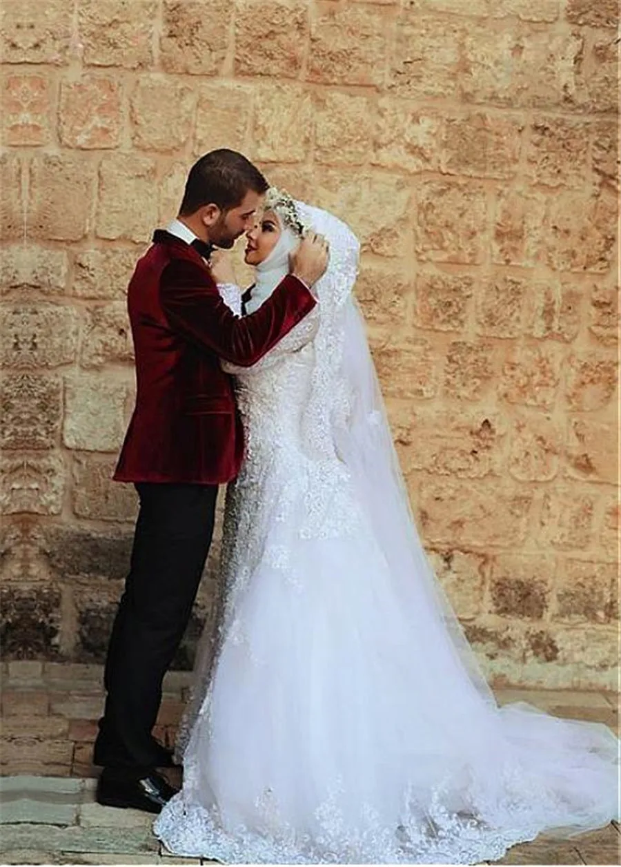 Fabulous Tulle A Line Arabic Islamic Wedding Dresses With Beaded