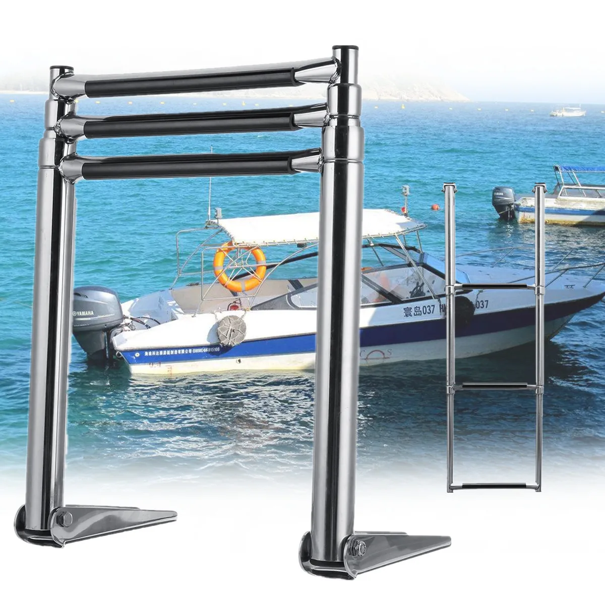 3 Step Stainless Steel Fully Length 860mm Platform Ladder