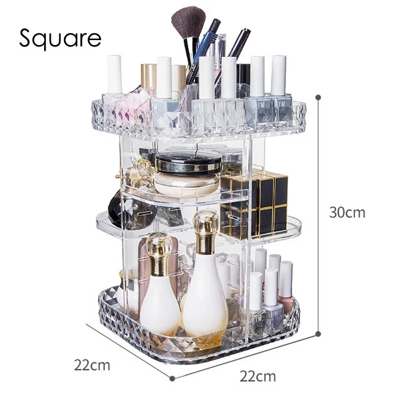 Rangement Maquillage organizateur 360 градусов вращающийся органайзер для макияжа акриловый держатель для хранения косметики большой емкости - Цвет: square