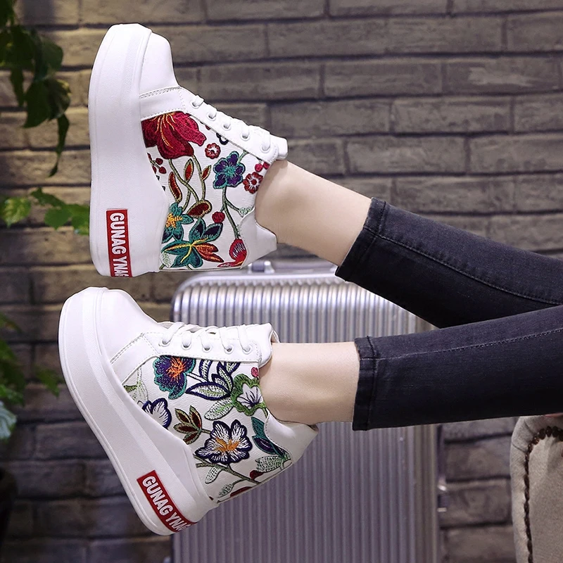 

2019 autumn Ladies Sneakers Women High Platform Shoes Height Increasing Trainers Pu Leather Shoes Breathable Casual Shoes B3-97