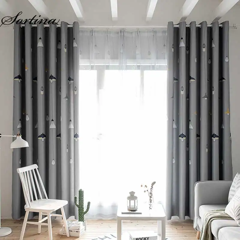 

Bedroom Window Blackout Gray Curtain and tulle for Living Room Kids Child Polyester Curtains Ready Drapes Kitchen Light Printed