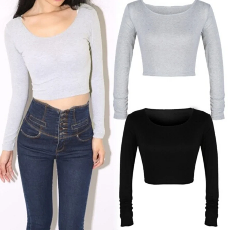 

Female Retro Autumn Coat Short Paragraph Exposed Halter Long-Sleeved Short-Sleeved Tight-Fitting High Waist T-Shirt Accessories