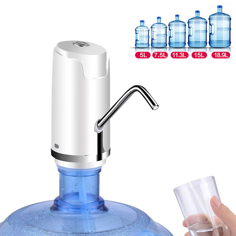 Electric Automatic Water Dispensers Pump Portable USB Rechargeable Gallon Drinking Bottle Switch Water Pump White