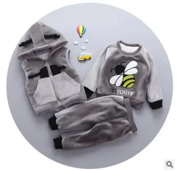 

2018 new boy winter suit three-piece 1-3-year-old boy sports suits plus velvet thick winter children's clothing