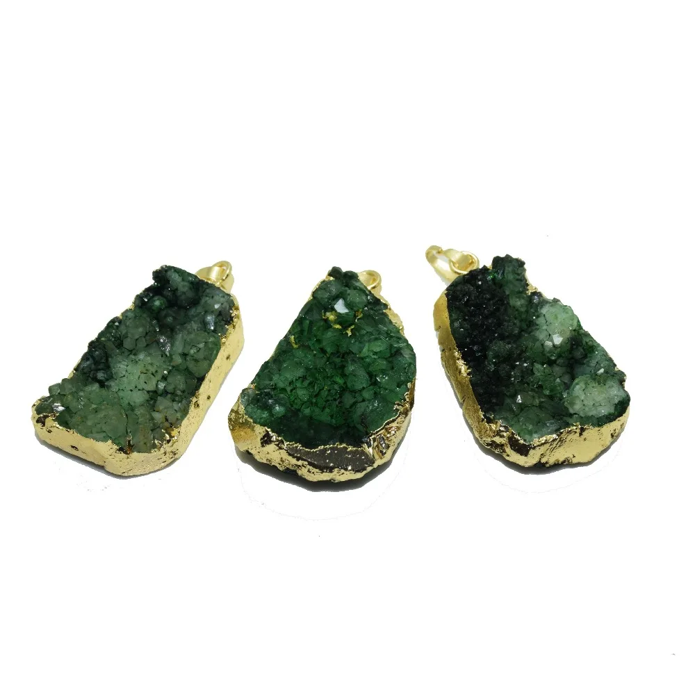 

5 pcs Free From Jewelry Cluster Green Raw crystal quartz druzy pendant gold plating natural geode druzy stone pendant for women