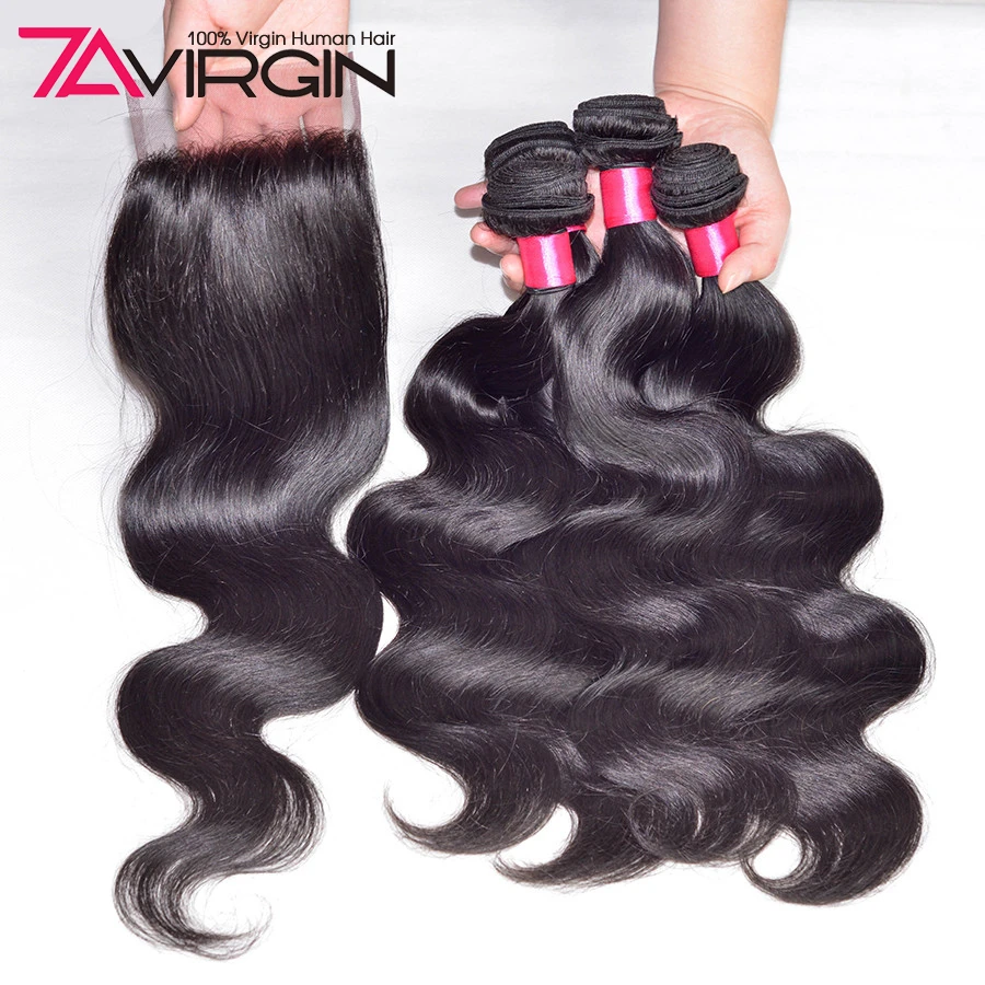 7A Peruvian Virgin Hair With Closure 3 Bundles Peerless Peruvian Body Wave With Closure 8-28inch Human Hair With Closure