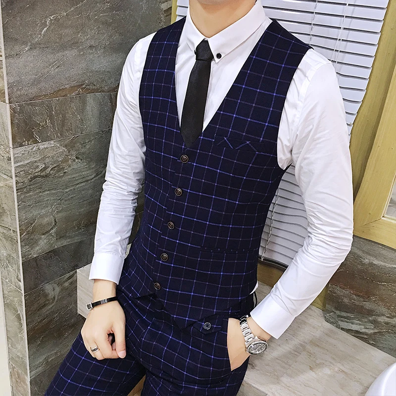 

High-end Men's Plaid Vests Fashion Gentleman Business Banquet Wedding Tank Men Waistcoat Size S-3XL Vest man