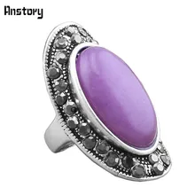 Rhinestone Anillos de Piedra Natural de Color Púrpura Para Las Mujeres silver Apariencia Vintage Antiguo Plateado Joyería de Moda TR287