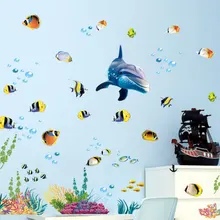 Waterproof Kitchen Bathroom Wall Sticker Ocean Deep Water Sea Home Decorative Stickers Fish Dolphin Decor Decal Mural Kids Room
