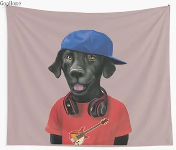 

black labrador dog animal wearing rock Wall Tapestry Cover Beach Towel Throw Blanket Picnic Yoga Mat Home Decoration