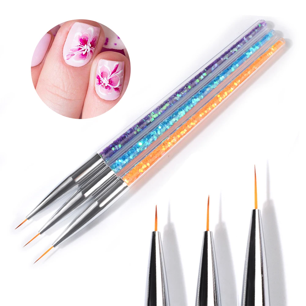 

3pcs/set Nail Art Brush Sequins Handle Drawing Painting Tools Liner Pen Acrylic UV Gel Nail Tips Decoration Manicure Brush
