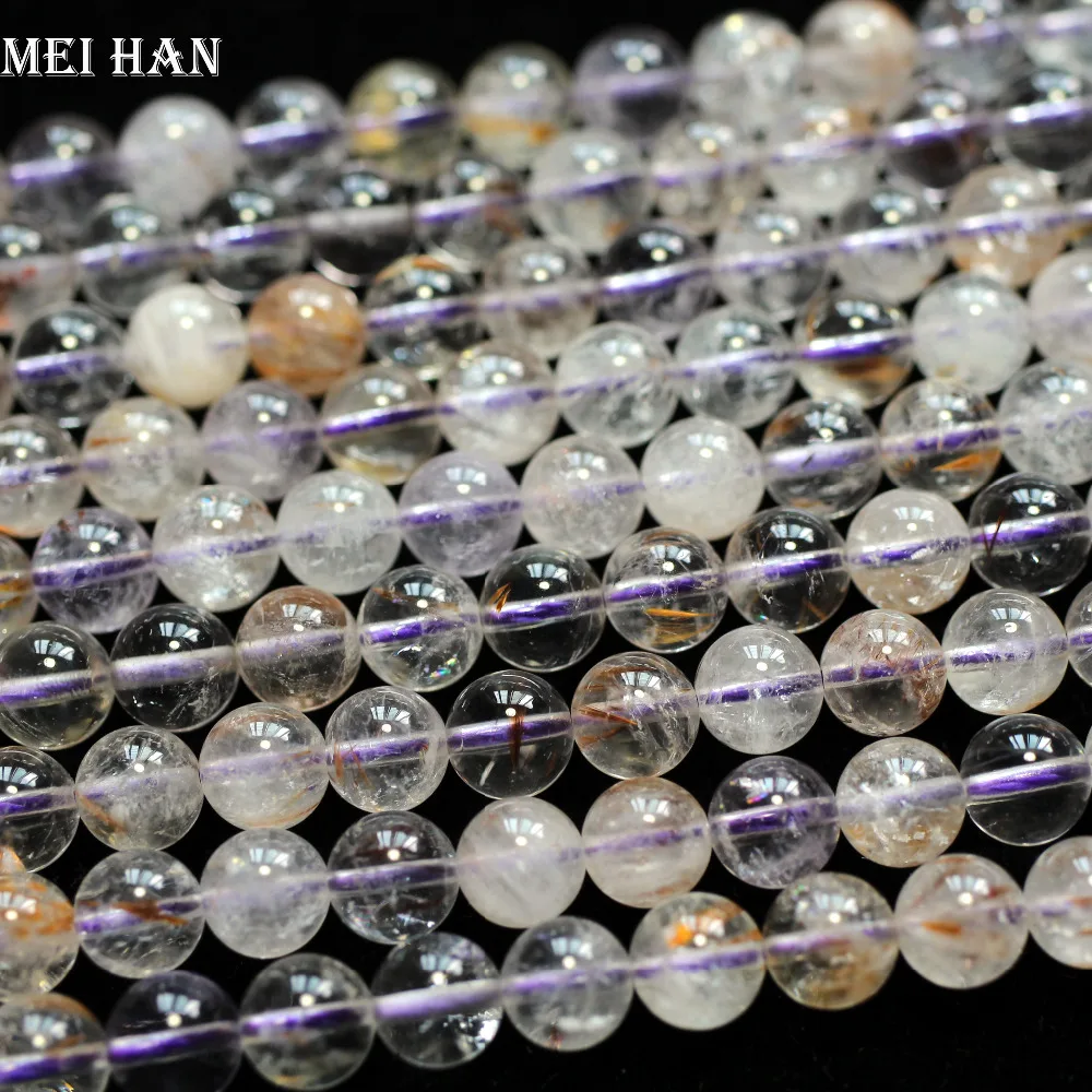 

Meihan Free shipping (2 strands/set) low price Natural 6mm Cacoxenite P79 quartz smooth round beads for jewelry making design