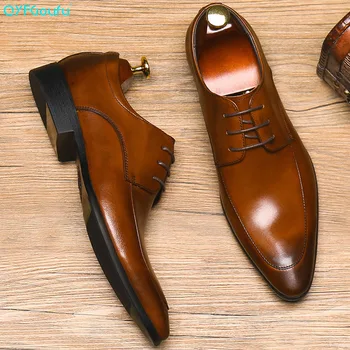 

QYFCIOUFU New Men Business Formal Dress Shoes Oxfords Genuine Leather Lace-Up British Style Pointed Toe Italian Wedding Shoes