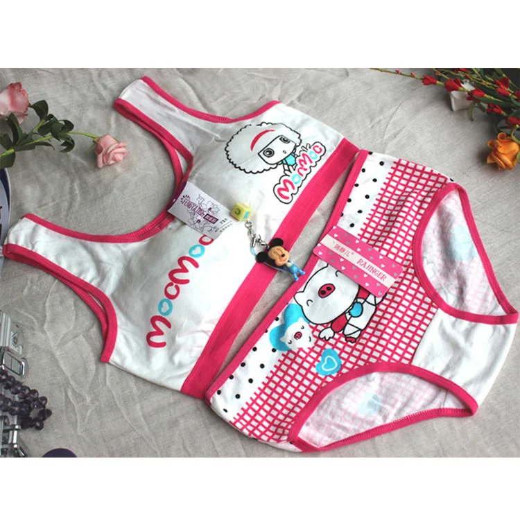 New Lovely Girl Development Period Bras Underpants sponge Cotton Womens Student Vest Type Underwear Underpants free shipping
