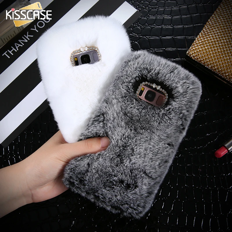 For Samsung Galaxy S8 Case KISSCASE Cute Lovely Rabbit Fur Hard PC Plastic Phone Cases For Samsung S7 S6 Edge S8 Plus S8 Cover cases-for-s8+