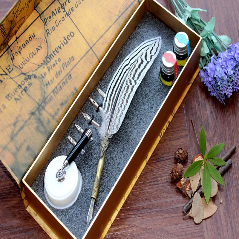 Европейский натуральный перо античный комплект перьев для письма авторучка