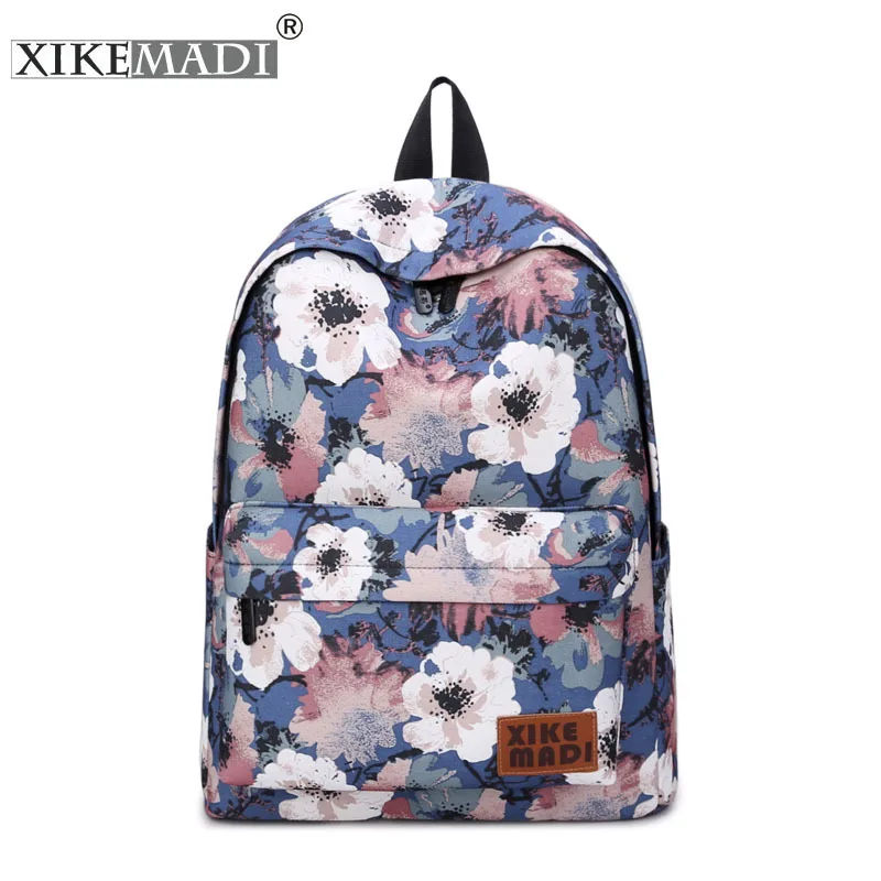 

XIKEMADE Women Canvas Backpack Flower Printing Zipper School Backbag For Teenagers Large Capacity Shoulder Bags Mochila CD7051/d