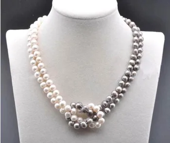 

Hot sale 7-8 MM NATURAL SOUTH SEA WHITE GRAY PEARL NECKLACE 18 INCH free shipping