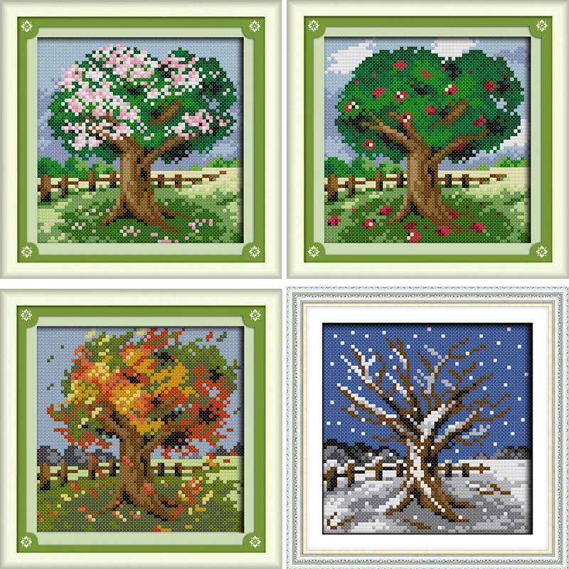 New arrival 2018 Four Seasons Trees DMC Counted Chinese Cross Stitch