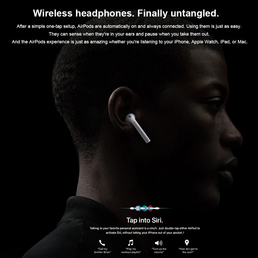 Оригинальные беспроводные наушники Apple AirPods 1st Bluetooth, музыкальные наушники с громкой связью для iPhone 7 8 X XR Max XS iPad Mac Apple Watch