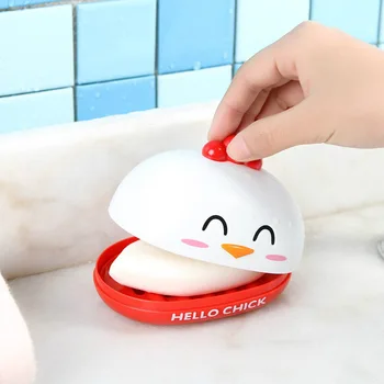 

Bathroom Cover Waterproof Soap Storage Box Travel Portable Cartoon Chicken Double layer Soap Storage Box Cute Drain Soap Holders