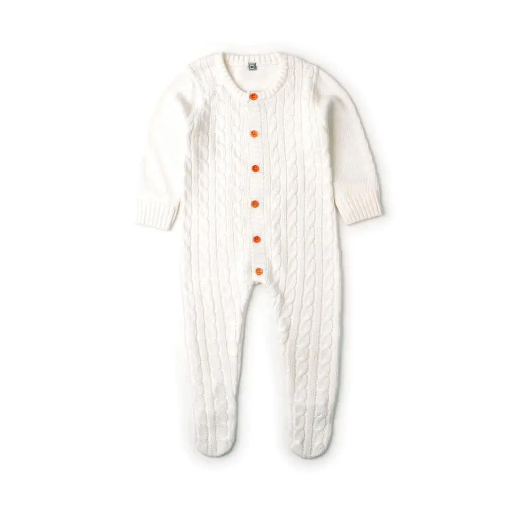 Комбинезоны для маленьких девочек; Одежда для новорожденных с длинными рукавами; Вязаный комбинезон ярких цветов для мальчиков; комбинезоны; детская одежда; один предмет - Color: White Baby Romper