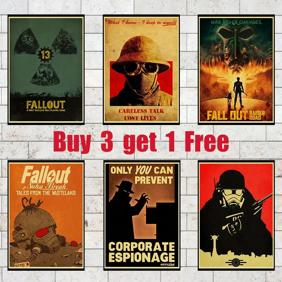

Fallout 3 4 Posters Classic Game Kraft Paper Poster Wall Decorative Pinted Painting Cafe Living room Dining room Decoration